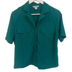 Athleta  echo top collared button up short sleeve shirt, size, small green ruffle Photo 0