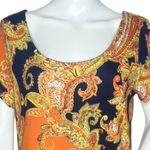 Ralph Lauren Lauren Fit & Flare Dress Orange Yellow Paisley Short Sleeve Size L Photo 4