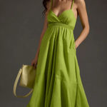 Anthropologie $170 V Neck Tiered Bubble Hem Dress Lime Green Fairy Cottagecore Photo 0