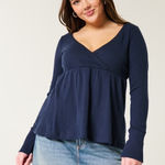 Hollister Easy Long-Sleeve Pointelle Babydoll Top Photo 0