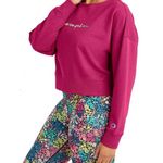 Champion NEW Sweatshirt French Terry Floral Logo Raw Neckline Pink Women’s M Photo 3