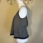Tildon Ripple Textured Gray / Silver Semi Sheer Tank Top Black Trim Deep V XS Photo 1