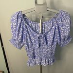 Sienna Sky Blue and white floral off the shoulder top size small‎  Photo 2