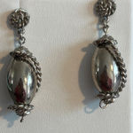 Vintage Silver Tone Dangle Earrings Oblong Bead Twist Rope 2" Estate 12.17g Photo 0