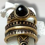 Free People Count Your Lucky Stars Ring Set in Antique Gold Onyx Bohemian Witchy Photo 3