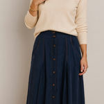 Sunny Leigh  Navy 100% Silk Button-Front Maxi Skirt small Photo 0