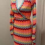 Rubber Ducky NWT Productions Multicolored Rainbow Chevron Striped Wrap Dress - M Photo 1