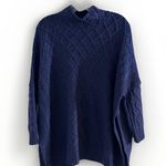 Mer Sea Sweater Lisbon Traveler Cable Knit Turtleneck Side Slit Tunic Blue OS Size undefined Photo 7