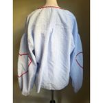 Gingham Tie Front Top Blouse Ruffle Pockets and Red‎ Ric Rac Trim hearts medium Blue Photo 2
