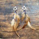 Feathered dreamcatcher earrings with Beaded Accents and a silver thunderbird Brown Photo 5