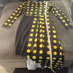 Women’s Black & Yellow Polka Dot Dress Long Sleeve Asymmetrical Hem Size S NEW Photo 13