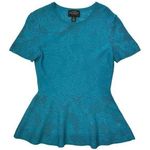 St. John Turquoise Blue Jacquard Knit Pointelle Peplum Top Photo 0