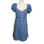 Madewell  Denim Puff-Sleeve Mini Dress Size 6 Dawnshire Wash Cotton Blue Button Photo 1
