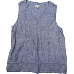 Garnet Hill  Blue Linen Sleeveless Pintuck Blouse Shirt size 8 Beach Lightweight Photo 0