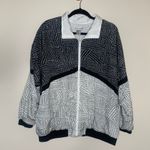 intage Black White Nylon Track Jacket Windbreaker Geometric Pattern Sz 1X Photo 4