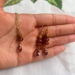 Garnet Jewelry Set, Strawberry Quartz Necklace, Nature Wood Bead Casual Set Red Photo 2
