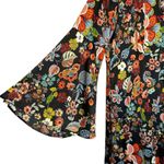 Cousin Earl Floral Long Sleeve Dress Keyhole Front Flowy Bell Sleeve Small R7109 Black Photo 3