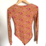 Free People Dylan Thermal Henley Floral Printed Bodysuit Tan Combo XS Photo 4