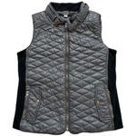 Poof! Poof Quilted Vest Coat Gray Faux Leather Quilted Knit Side Panel Pockets Small Photo 0