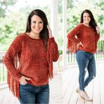 NWT BiBi Chenille Fringe Longsleeve Sweater Boho Western in Vintage Brick XL Orange Photo 1