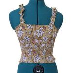 Aerie Jungle Thrills Smocked Crop Tank Top Ruffle Straps Yellow Floral Size S Photo 0