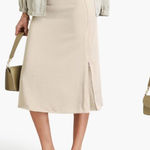 Vince  Zip-Detailed Satin-Crepe Midi Skirt Womens‎ Size XS Ecru Mid Weight Career Photo 0