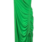 ZARA  XS GREEN MIDI DRESS WITH DRAPED DETAIL Ruched Tie Slit Christmas Party Photo 0