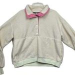 Woolrich womens xl vintage 90s fleece t snap pullover sweatshirt white pink Photo 0