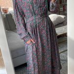 Vintage Floral Prairie Cottage Core Midi Dress Green Photo 1