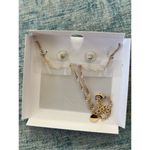 Charter Club Gold Tone Rhinestone Faux Pearl Angel Earring and Necklace Box Set Photo 2