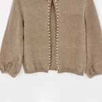 Darling Angora Blend Embroidered Pearl Embellished Cardigan Size Medium Tan Photo 3