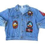 Disney Vintage 90s Mickey Mouse Patchwork Red Blue Denim Jean Jacket Photo 0