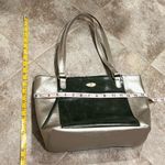 Aurielle Leather Tote Bag Purse Silver Green Double Handle Pockets Zipper Photo 4