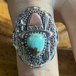 Natural Blue Moon Turquoise Sterling Silver Cowboy Ring Size 8 Photo 0