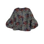 Alfani  Houndstooth Floral‎ Blazer Bubble Balloon Sleeve Metallic Accent Jacket L Photo 2