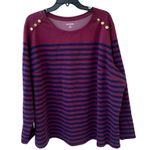 kim rogers 3X Woman Striped Burgundy Gold Tone Button Comfort Top Office Work Photo 0