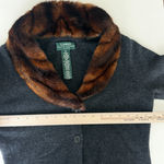 Ralph Lauren Sweater Cardigan Womens P Wool Angora Cashmere Faux Fur Collar Gray Photo 7
