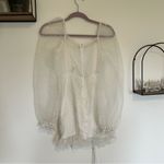 Lucy in the Sky White Sheer Long Puff Sleeve Ruched Front Mini Dress Size Medium Photo 1