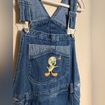 Vintage Tweety‎ Embroidered Denim Shortall Skort Sz Medium Kidcore Disney Blue Photo 1