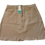 Just Black Denim Women’s M Odyssey Khaki Mini Skirt Tan Raw Hem Button Fly NWT Photo 0