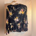 American Eagle Outfitters Black Floral Blouse boho ruffle lightweight flowy M Photo 5