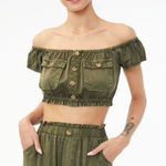 Aeropostale  Buttoned Off-The-Shoulder‎ Crop Top Military Style Olive Green XS Photo 0