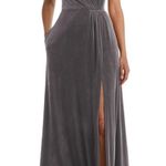 Thread Velvet Maxi Dress With Shirred Bodice and Front Slit Size 14 Gray Photo 4