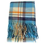 Cashmere Blue Plaid Fringe Scarf Made in Scotland 66 x 11.5 Photo 0