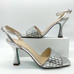 Betsey Johnson Silver Rhinestone Heels Glam Strappy Sandals, Metallic Party 9 Photo 0