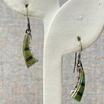 Vintage Sterling Silver Turquoise Feather Dangle Earrings Native American Style Green Photo 0