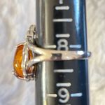 Natural Baltic Honey Amber pear shaped silver ring, size 8 Photo 2