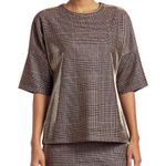 Akris Punto Metallic Lurex Glen Check Top 3/4 Sleeve Plaid Silver Women's 12 Photo 1