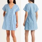 Madewell Eyelet Button-Front V-Neck Mini Dress Large Blue Photo 2