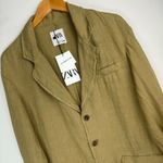 ZARA NWT  Carmen Linen Blazer Jacket Sz Medium Olive Green Lagenlook Photo 8